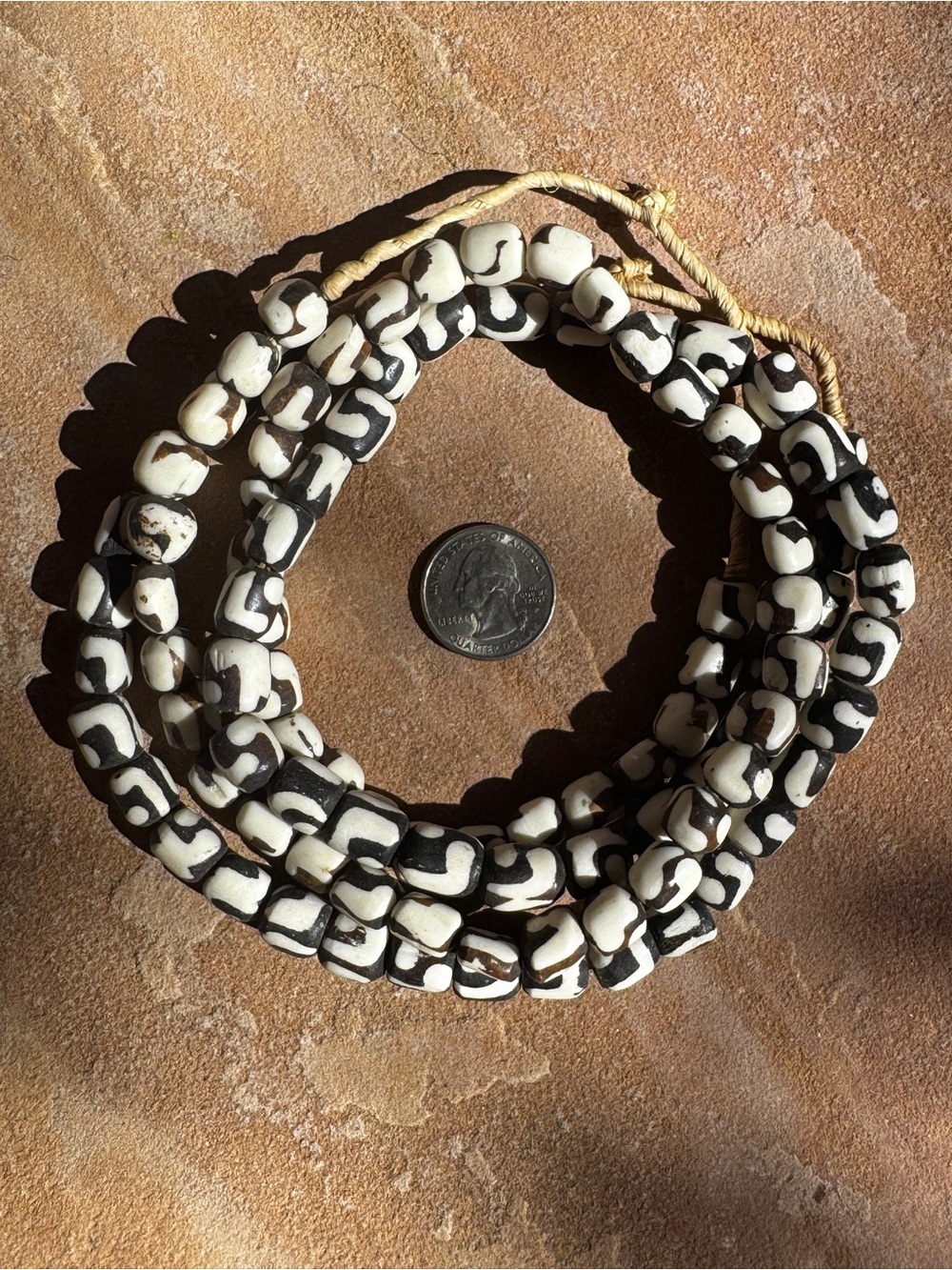 Vintage African Batik Mudcloth Bone Beads Ghana - Lot of 2 Strands